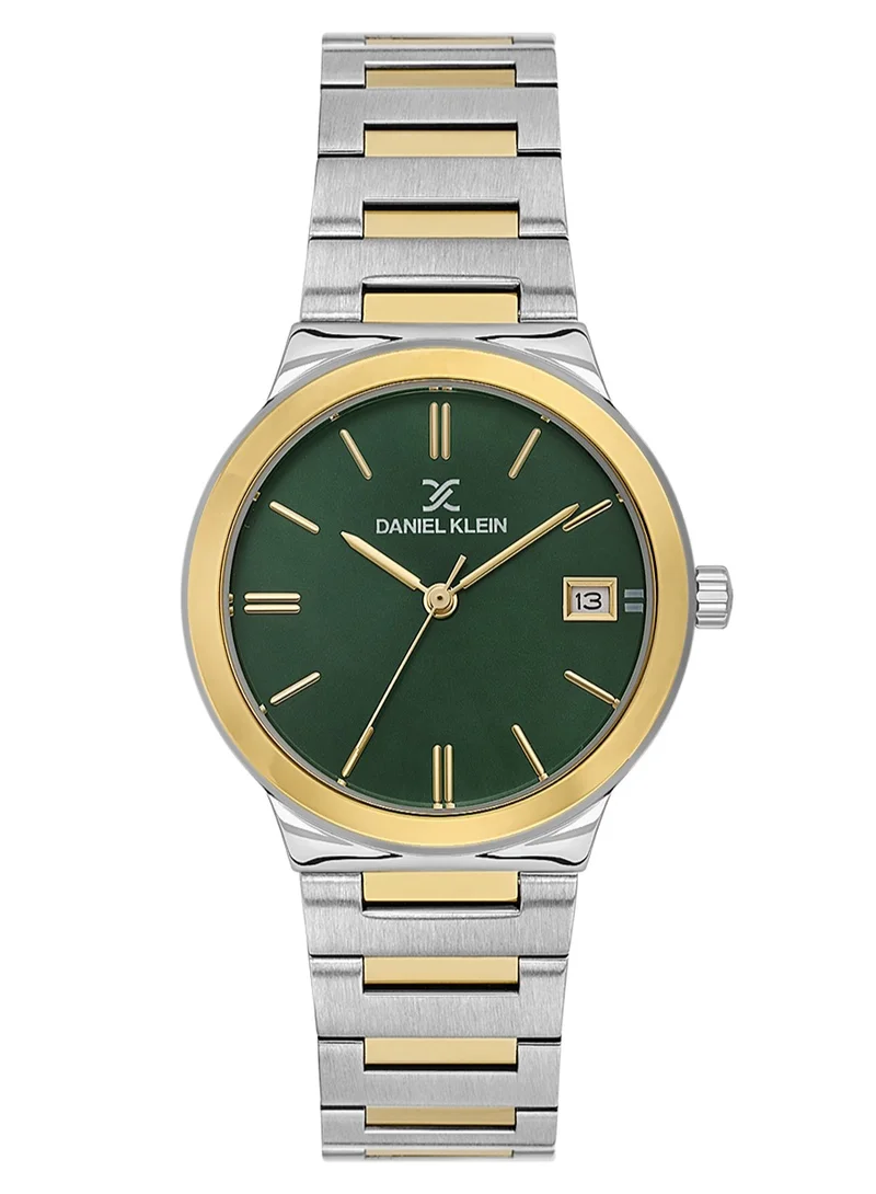 DANIEL KLEIN Women's Stainless Steel Silver and Gold Alloy Case Analog Dark Green Round Sunray Dial Japanese Quartz Premium 30 Meters Water Resistant